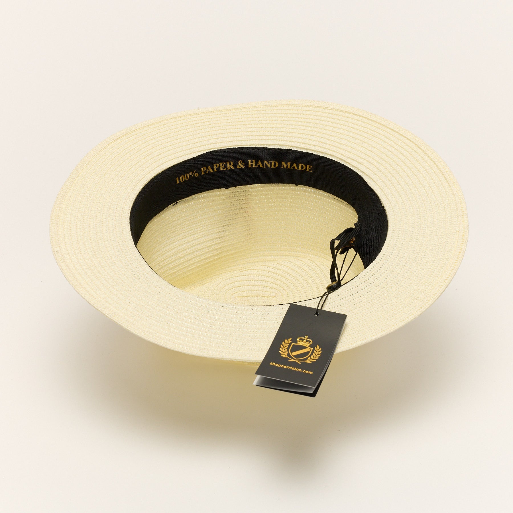 Designer-Style Cream Fedora Hat with Black & Gold Logo Band Joe Fedora - Black Band main image 4